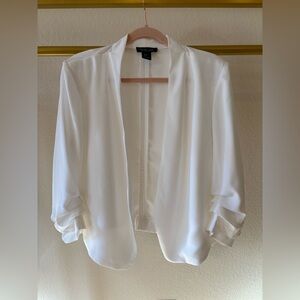 Rachel Zoe - Women’s white cinched sleeve open blazer cardigan, large